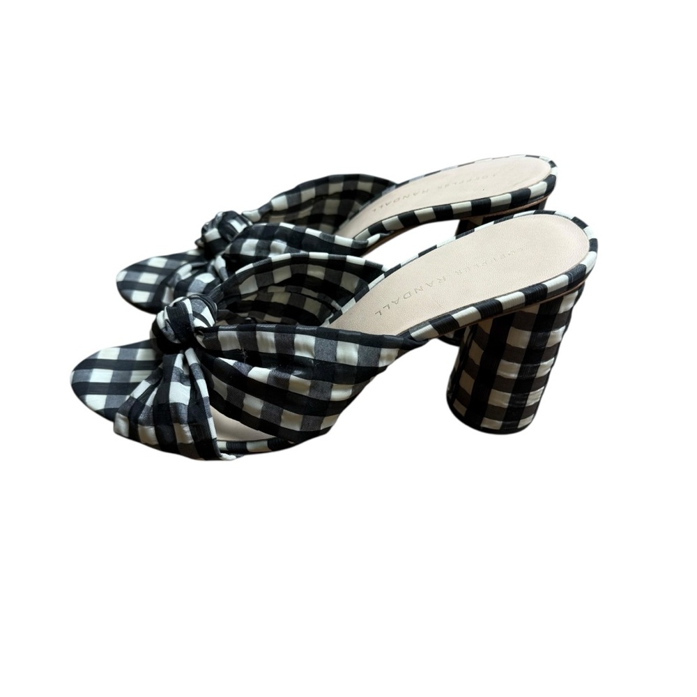 Loeffler Randall Gingham Bow Mule Heels Women’s 8B Black White Block Heel